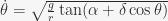 dot{theta} = sqrt{frac{g}{r}tan(alpha+delta cos theta)} dot{theta} = sqrt{frac{g}{r}tan(alpha+delta cos theta)}